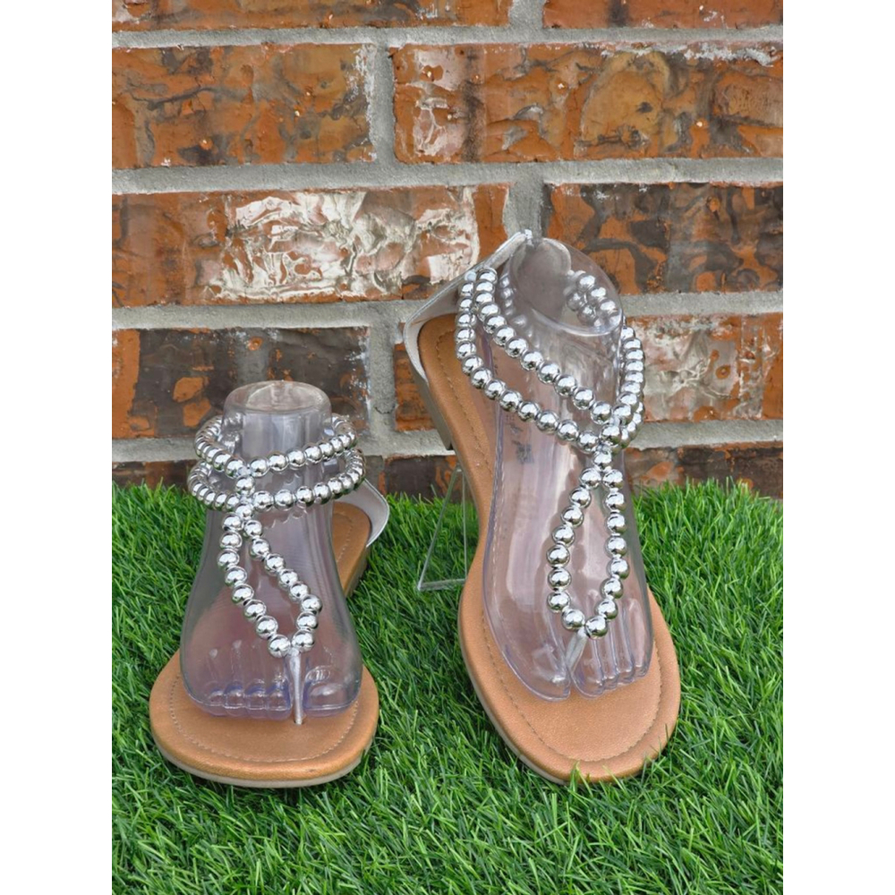 American Eagle Silver Beaded Thong Sandals Women’s Size 9.5